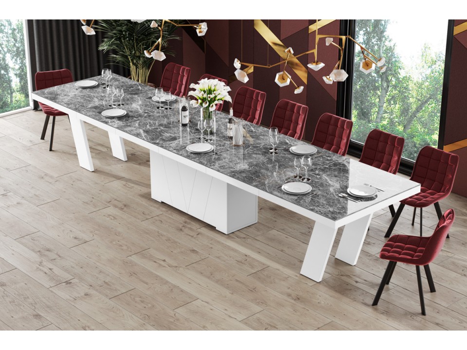 Stół rozkładany Grande 160 - 412 cm Venatino dark (Marmur/Biały)