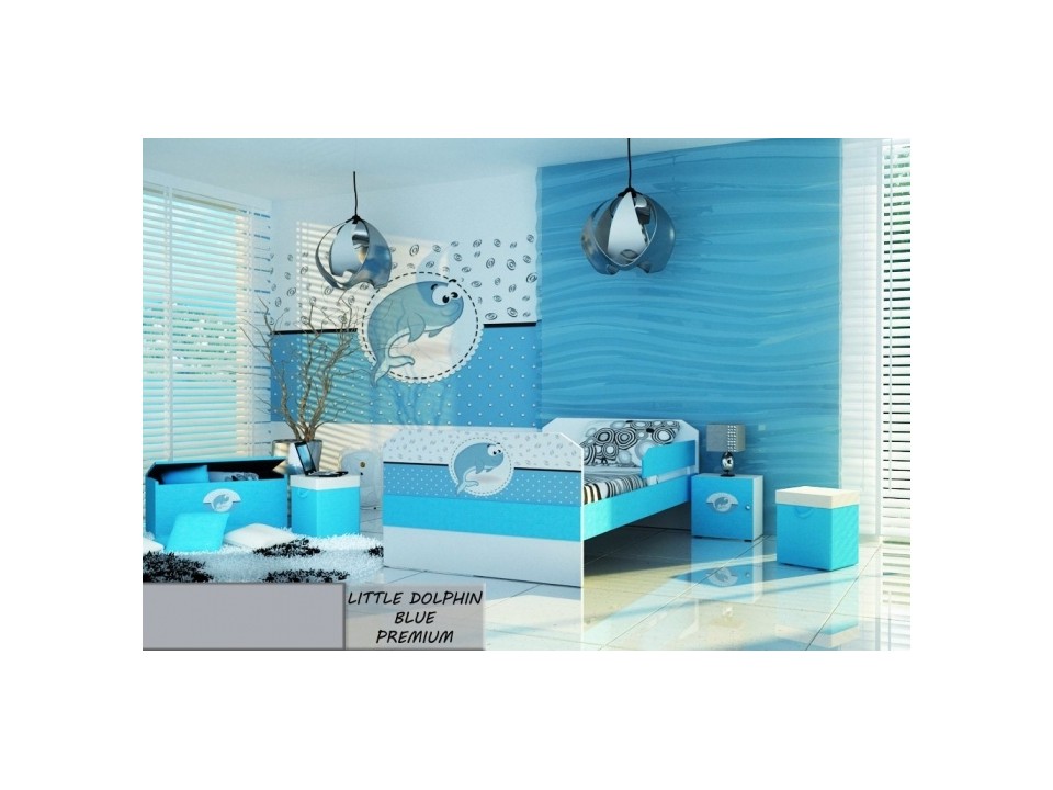 Łóżko dla dziecka tapicerowane LITTLE DOLPHIN BLUE PREMIUM z materacem 160x80cm - versito