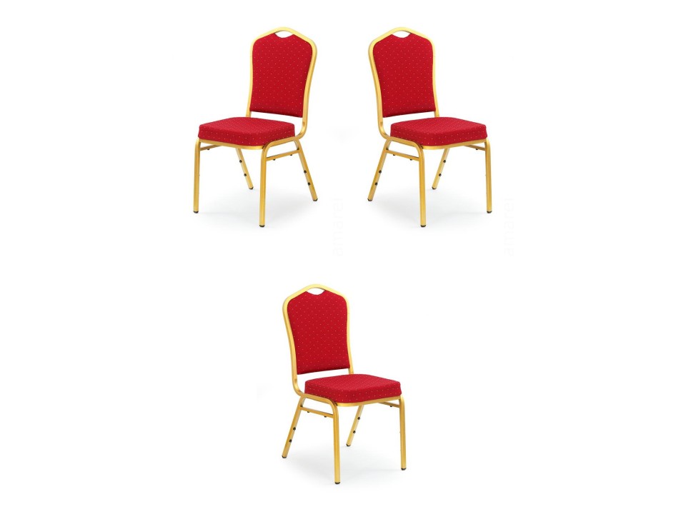Trzy krzesła bordowe, stelaż złote - 2992
