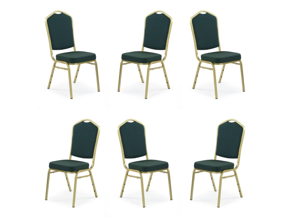 Sześć krzeseł zielonych, stelaż złotych - 5312