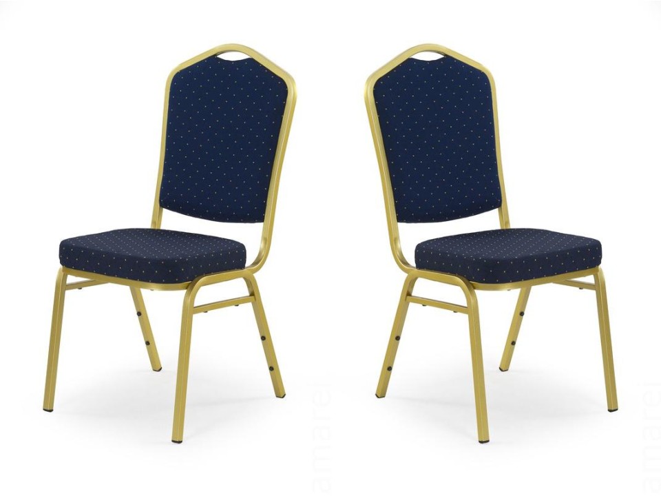 Dwa krzesła niebieskie, stelaż złote - 5305