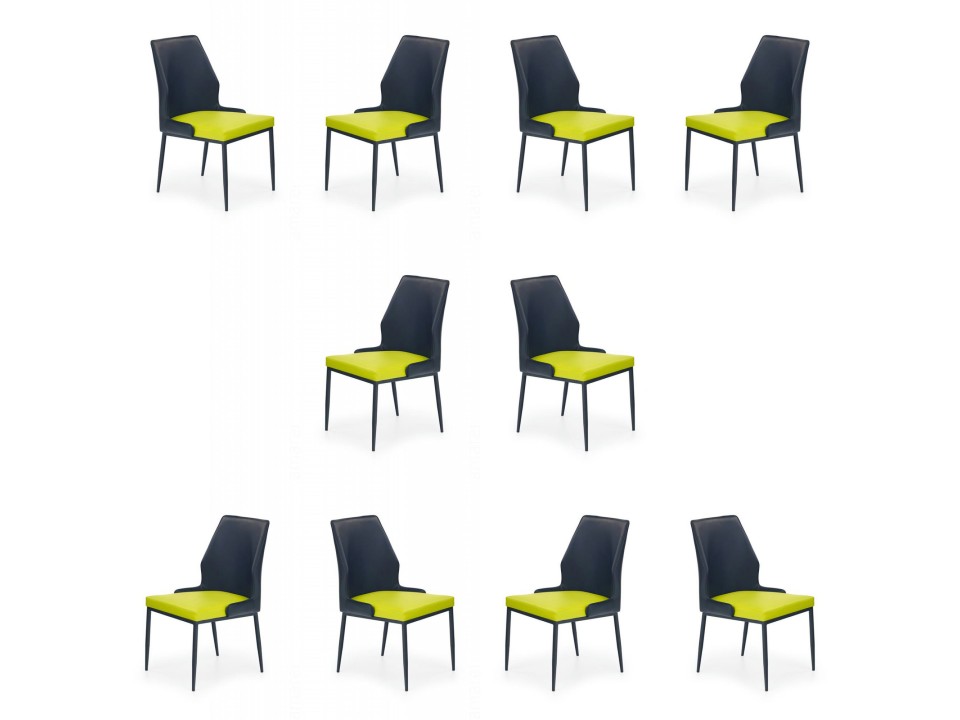 Dziesięć krzeseł limonkowo-czarnych - 7596