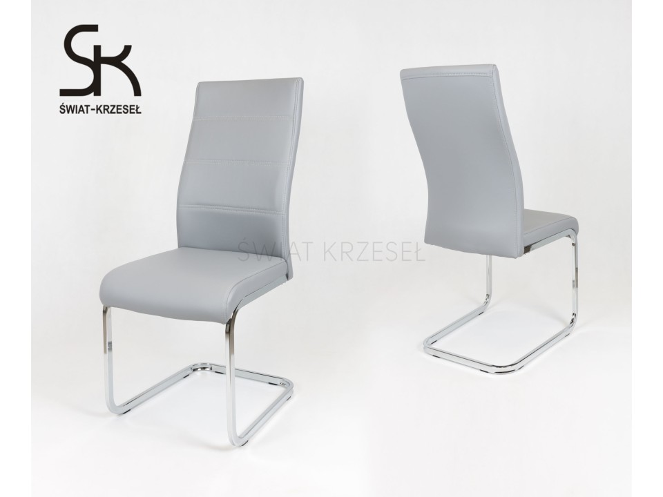 Sk Design Ks032 Szare Krzesło Z Ekoskóry Na Chromowanym Stelażu