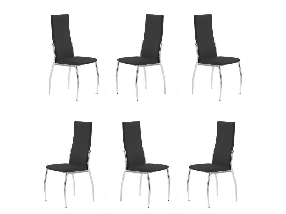 Sześć krzeseł chrom czarny - 6810