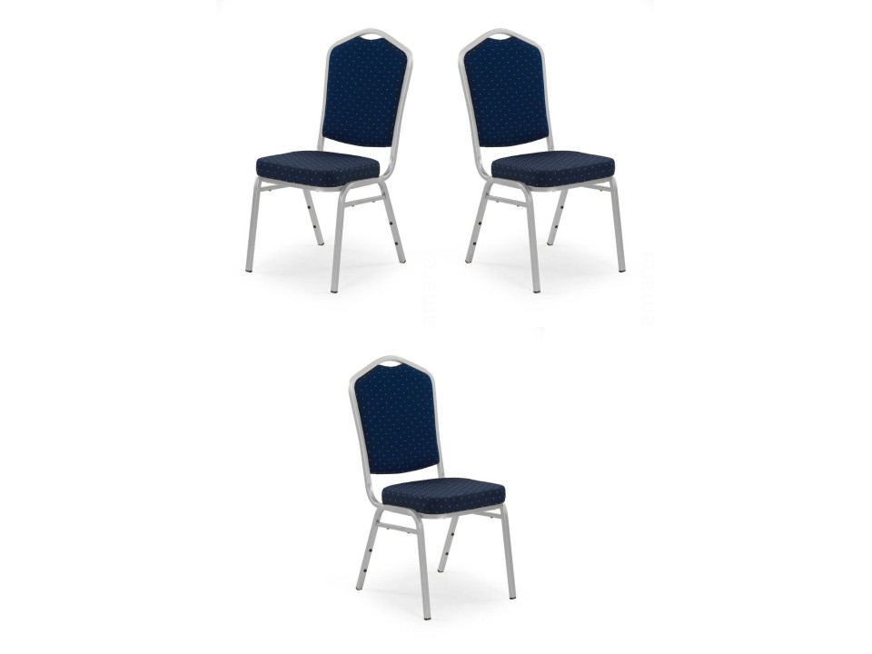 Trzy krzesła niebieskie, stelaż srebrny - 4137
