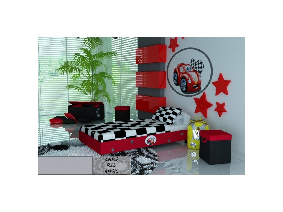 Łóżko tapicerowane CARS RED BASIC z materacem 140x80 cm - versito