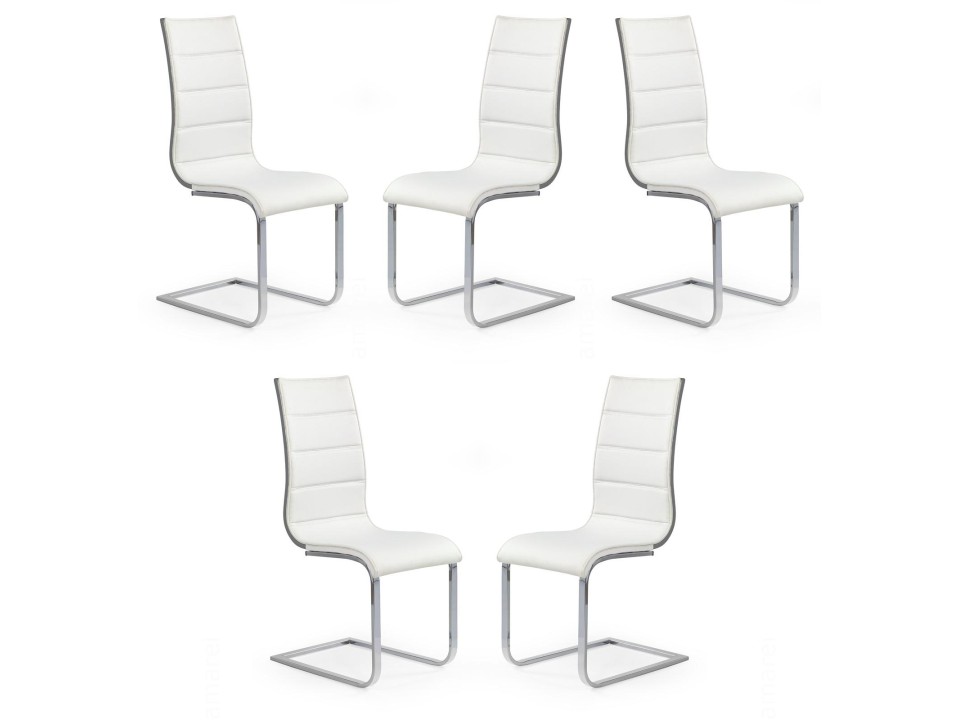 Pięć krzeseł biało / popielatych ekoskóra - 4856