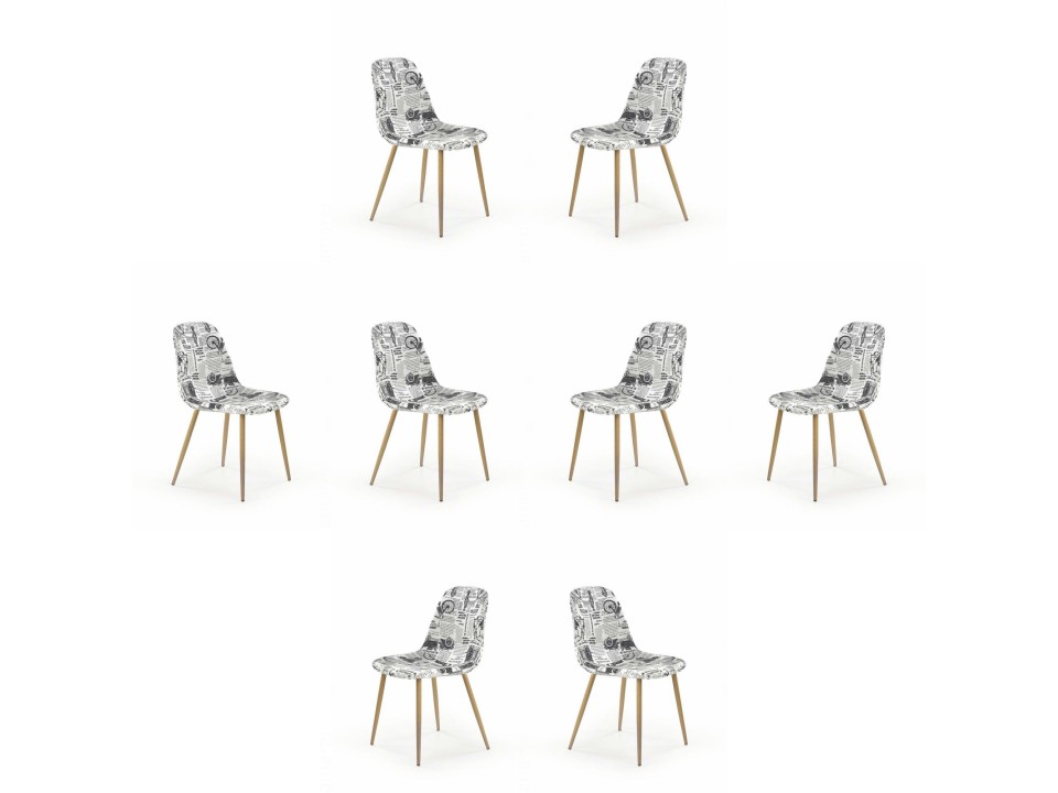 Osiem krzeseł tapicerka wielobarwny, nogi - dąb miodowy - 0541