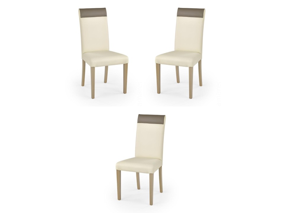 Trzy krzesła tapicerowane  dąb sonoma krem / beż - 1265