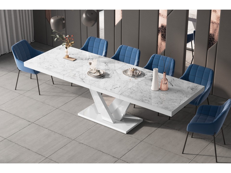 Stół rozkładany VEGAS 160-256 cm White / Vanatino ( Marmur / Biały )
