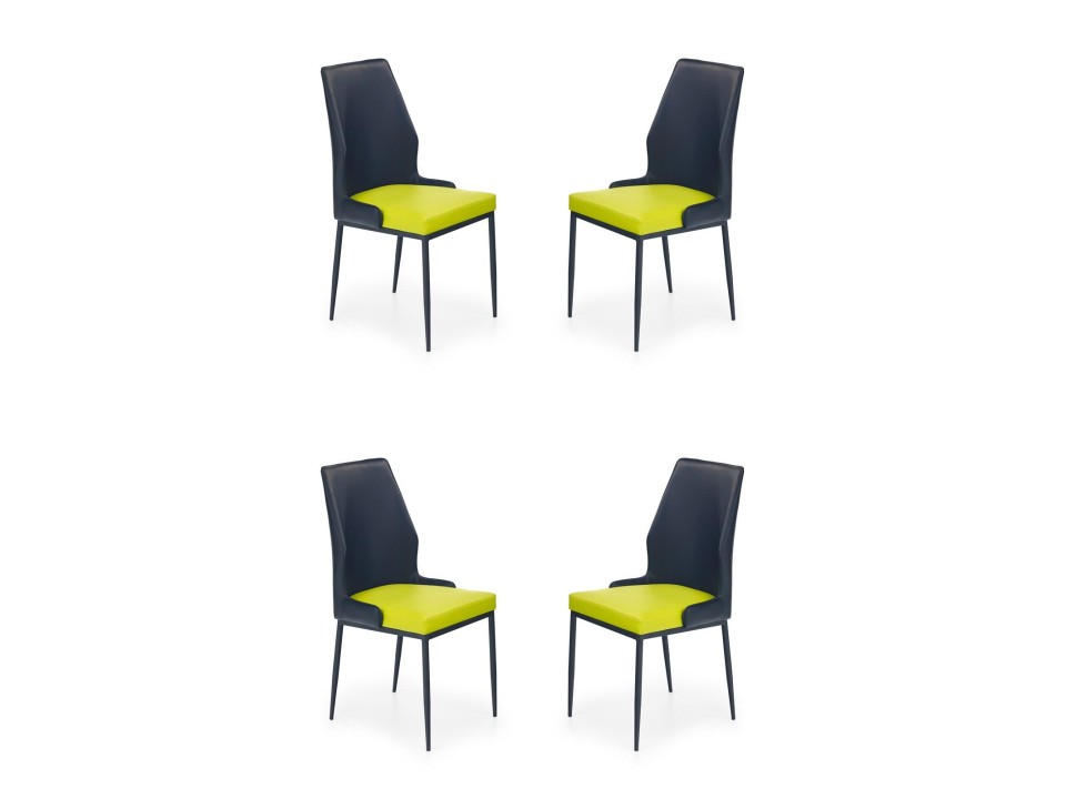 Cztery krzesła limonkowo-czarne - 7596