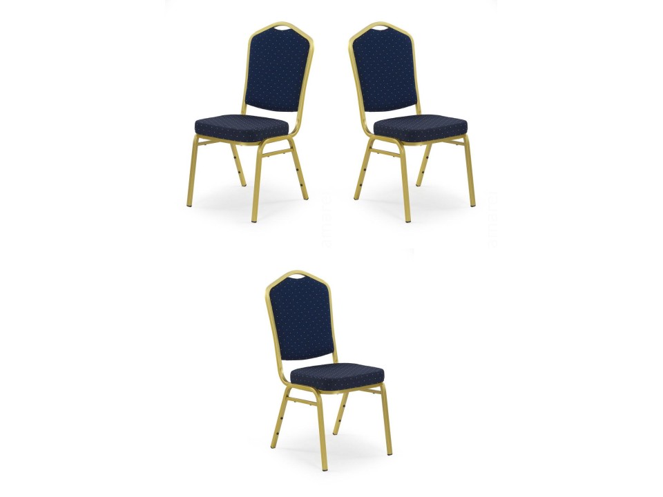 Trzy krzesła niebieskie, stelaż złote - 5305