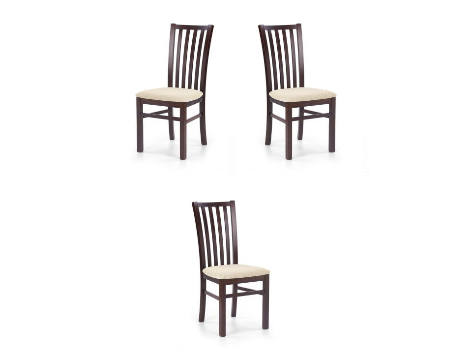 Trzy krzesła tapicerowane  ciemny orzech - 5937