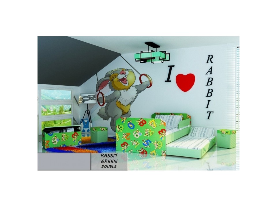 Łóżko dziecięce 180x80 podwójne RABBIT GREEN DOUBLE z materacami - versito