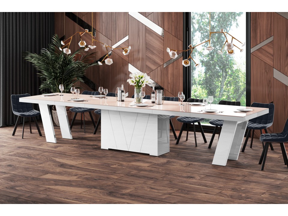 Stół rozkładany Grande Cappucino / biały wysoki połysk 160 - 412 cm