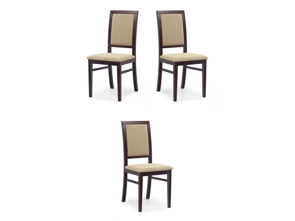Trzy krzesła tapicerowane  ciemny orzech, - 2296