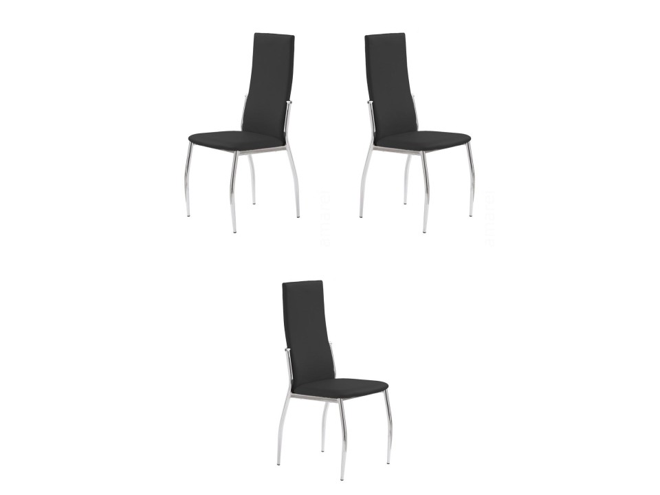 Trzy krzesła chrom czarny - 6810