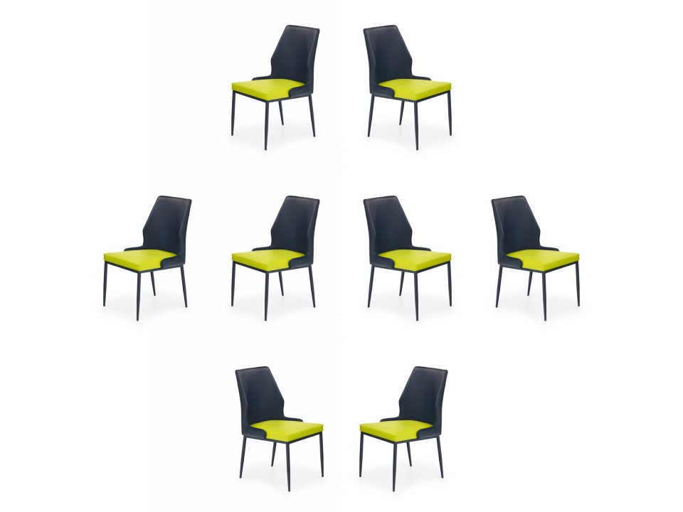 Osiem krzeseł limonkowo-czarnych - 7596