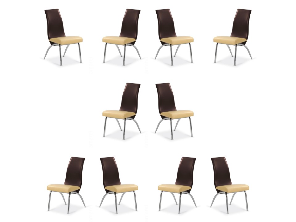 Dziesięć krzeseł beżowych / ciemno brązowych - 6993
