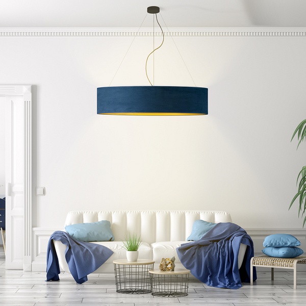 Lampa wisząca na czarnym stelażu PORTO VELUR fi - 100 cm - kolor morski ze złotym wnętrzem  Lysne