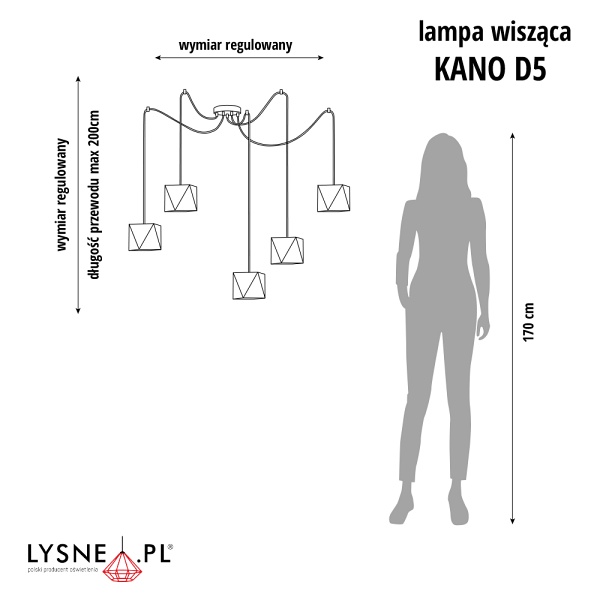 Lampa wisząca z regulacją wysokości KANO D5 GOLD  Lysne