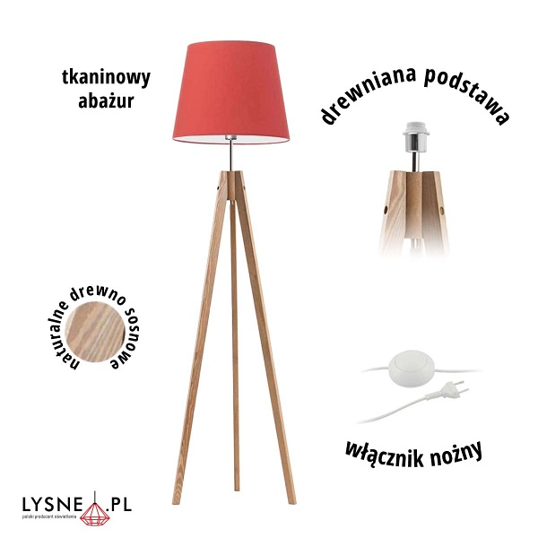 Lampa podłogowa na 3 nogach drewniana ARUBA  Lysne