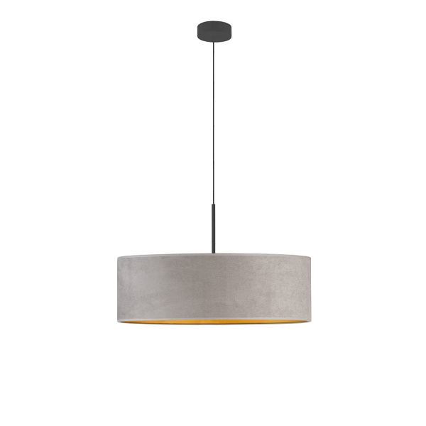 Lampa wisząca welurowa szara SINTRA VELUR fi - 60 cm kolor szary ze złotym wnętrzem   Lysne