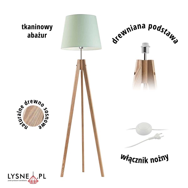 Lampa Drewniana  stojąca na trzech nogach ARUBA  Lysne