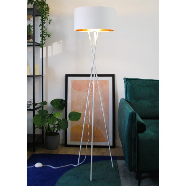 Lampa Biała  stojąca na 3 nogach PARYŻ GOLD  Lysne