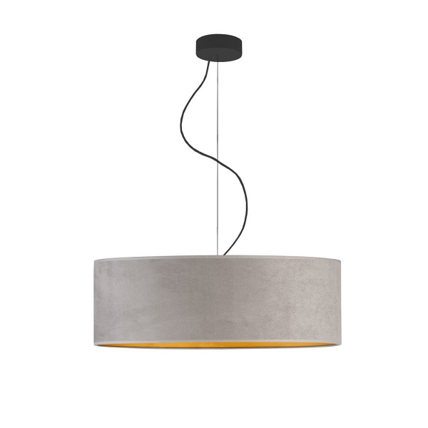 Lampa wisząca nad stół HAJFA VELUR fi - 60 cm kolor szary ze złotym wnętrzem   Lysne