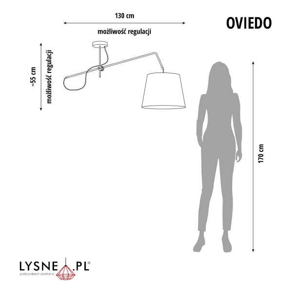 Lampa welurowa szara z regulowanym ramieniem OVIEDO VELUR  Lysne