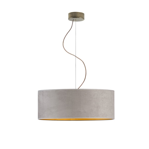 Lampa Welurowa  wisząca HAJFA VELUR fi - 50 cm kolor szary ze złotym wnętrzem  Lysne