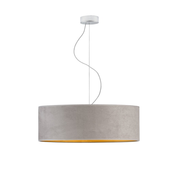 Lampa wisząca nad stół HAJFA VELUR fi - 60 cm kolor szary ze złotym wnętrzem   Lysne
