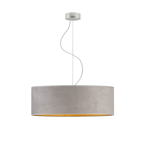 Lampa wisząca nad stół HAJFA VELUR fi - 60 cm kolor szary ze złotym wnętrzem   Lysne