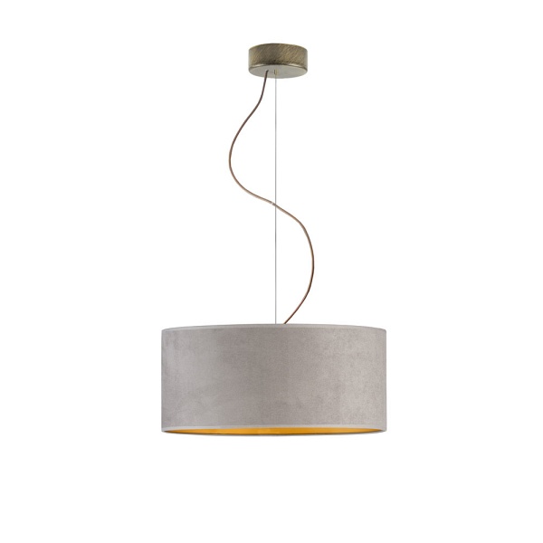 Lampa wisząca nad stół HAJFA VELUR fi - 60 cm kolor szary ze złotym wnętrzem   Lysne