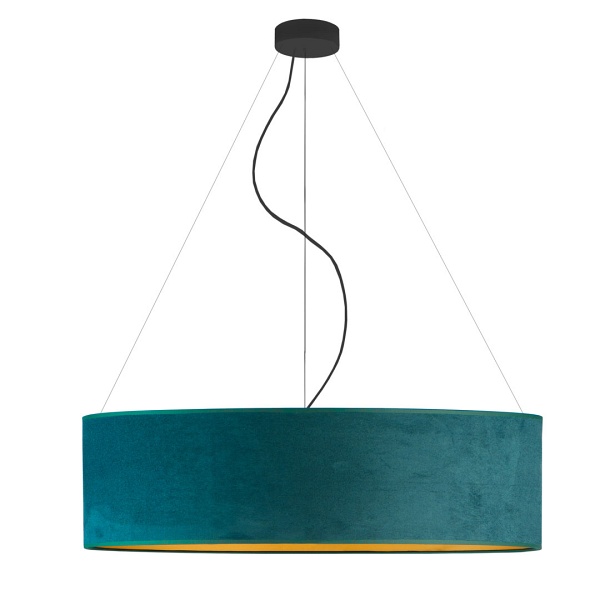 Żyrandol z welurem PORTO VELUR fi - 80 cm - kolor zieleń butelkowa ze złotym wnętrzem  Lysne