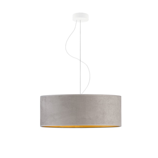 Lampa Welurowa  wisząca HAJFA VELUR fi - 50 cm kolor szary ze złotym wnętrzem  Lysne