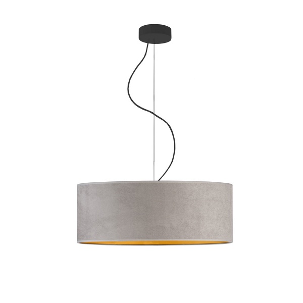 Lampa Welurowa  wisząca HAJFA VELUR fi - 50 cm kolor szary ze złotym wnętrzem  Lysne