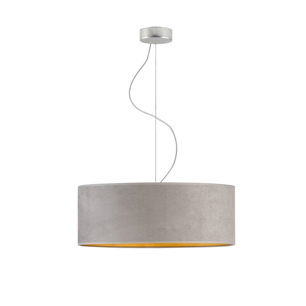 Lampa Welurowa  wisząca HAJFA VELUR fi - 50 cm kolor szary ze złotym wnętrzem  Lysne