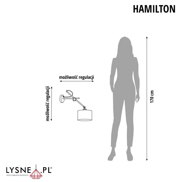 Kinkiet na białym wysięgniku HAMILTON VELUR  Lysne