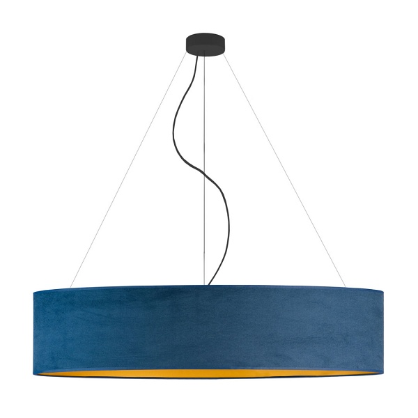 Lampa wisząca na czarnym stelażu PORTO VELUR fi - 100 cm - kolor morski ze złotym wnętrzem  Lysne