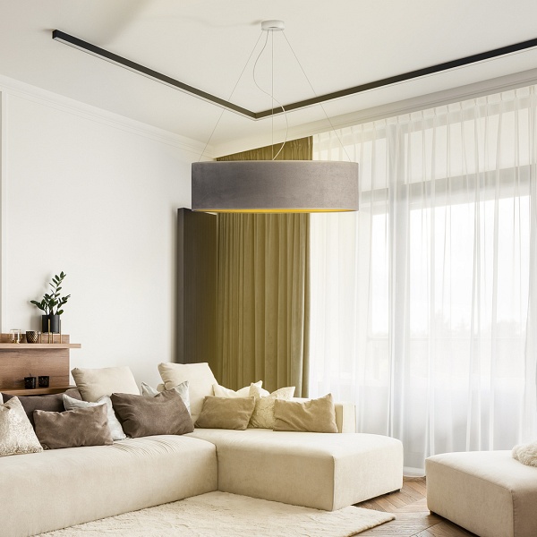 Lampa wisząca PORTO VELUR fi - 80 cm - kolor szary ze złotym wnętrzem  Lysne