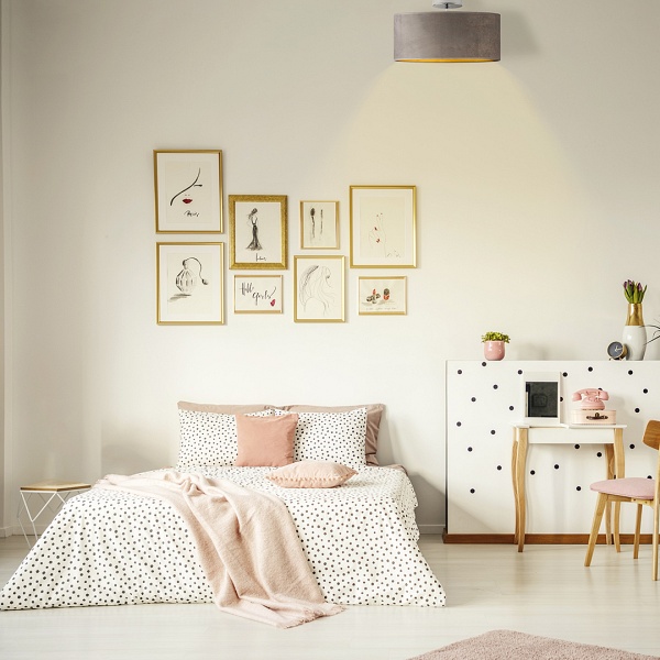 Żyrandol Modny żyrandol WENECJA VELUR fi - 30 cm kolor szary ze złotym wnętrzem  Lysne