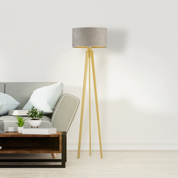 Lampa salonowa na drewnianych nogach MIAMI VELUR  Lysne