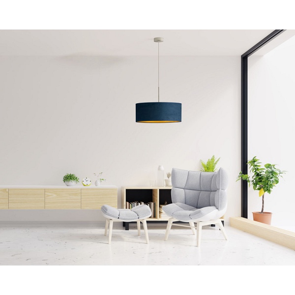 Lampa wisząca do salonu SINTRA VELUR fi - 50 cm kolor szary ze złotym wnętrzem  Lysne