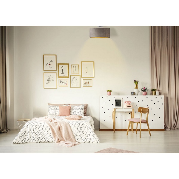 Żyrandol Modny żyrandol WENECJA VELUR fi - 30 cm kolor szary ze złotym wnętrzem  Lysne