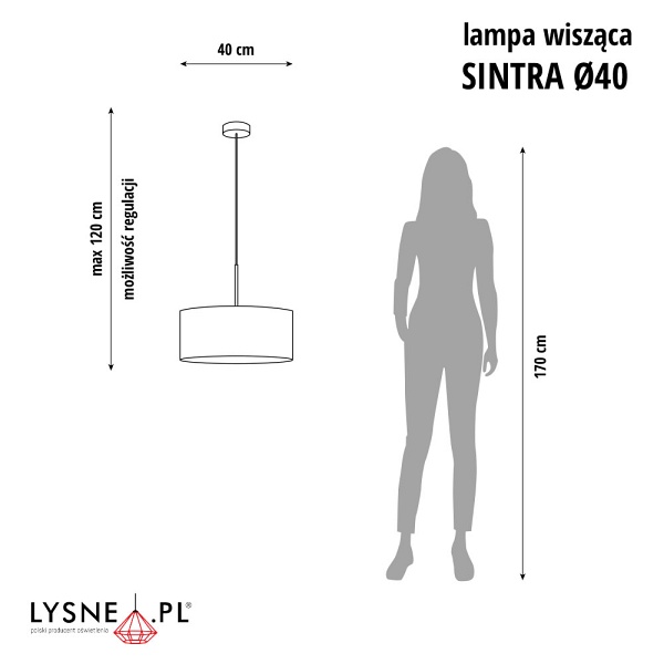 Lampa wisząca z regulacją wysokości SINTRA VELUR fi - 40 cm - kolor szary  Lysne