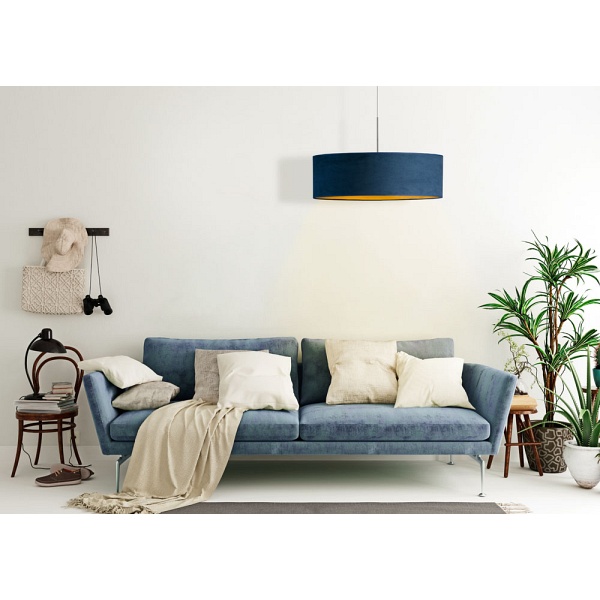 Lampa wisząca welurowa SINTRA VELUR fi - 60 cm kolor zieleń butelkowa ze złotym wnętrzem   Lysne