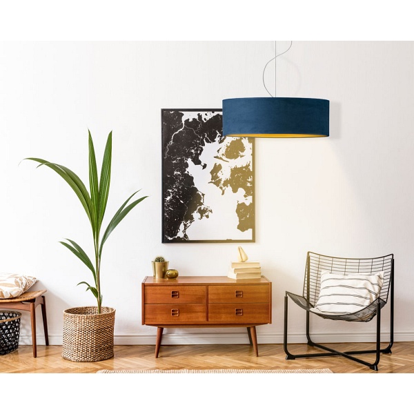 Żyrandol Welurowy żyrandol HAJFA VELUR fi - 60 cm kolor zieleń butelkowa ze złotym wnętrzem  Lysne