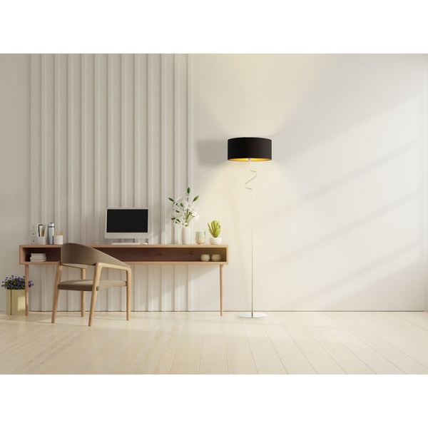 Lampa Nowoczesna  podłogowa z tkaninowym kloszem MORONI GOLD  Lysne